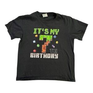 Port & Company Boys Black Gamer 7th Birthday Short Sleeve T-Shirt Unisex Size S